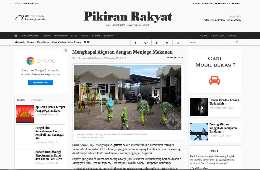 Liputan tentang sekolah tahfidz Khoiru Ummah Bandung di Pikiran Rakyat- STP SD Khoiru Ummah sekolah tahfidz unggulan tahfizh terbaik bagus penghafal Al Quran di Bandung 